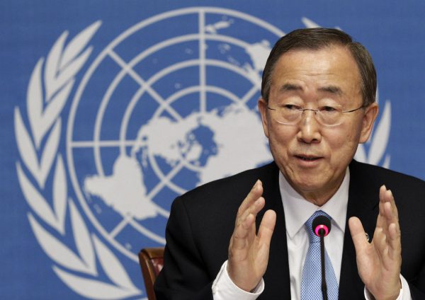 U.N. Secretary-General Ban Ki-moon addresses a news conference at the United Nations European headquarters in Geneva in this May 11, 2011 file photo. Ban is planning to formally announce his candidacy for a second five-term as U.N. secretary-general early next week, U.N. diplomats said on June 4, 2011. The former South Korean foreign minister had already received assurances of support from the U.S.and other key members of the U.N. Security Council, diplomats said in March, making his re-election all but certain. REUTERS/Denis Balibouse/Files (SWITZERLAND - Tags: POLITICS HEADSHOT)