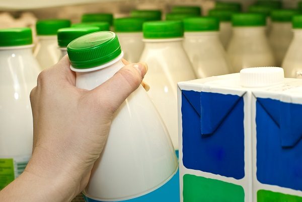 Buying milk in a supermarket