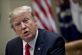 U.S. President Donald Trump speaks as he meets with small business leaders in the Roosevelt Room of the White House in Washington, D.C., U.S., on Monday, Jan. 30, 2017. Trump defended the immigration clampdown that sparked a global backlash over the weekend by blaming the confusion at airports on protesters and on a computer outage at Delta Air Lines Inc. that caused flight cancellations. Photographer: Andrew Harrer/Bloomberg