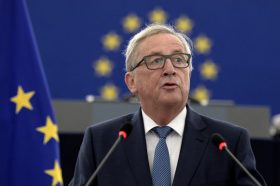 European Commission's President Jean-Claude Juncker delivers a speech as he makes his State of the Union address to the European Parliament in Strasbourg, eastern France, on September 14, 2016.  / AFP / FREDERICK FLORIN        (Photo credit should read FREDERICK FLORIN/AFP/Getty Images)