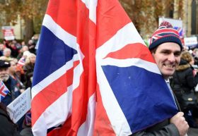 LONDON, UNITED KINGDOM - NOVEMBER 23: People gather during a 'Brexit must Happen' protest over article 50 High court judgement in Parliament square on November 23, 2016 in London, England. People's Charter hosts protest to oppose the High Court's ruling earlier this month that the Article 50 process must be triggered by an act of Parliament. Kate Green / Anadolu Agency