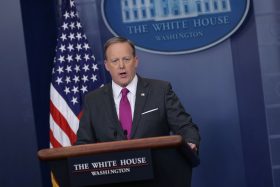 WASHINGTON, DC - MARCH 09: White House Press Secretary Sean Spicer speaks during the daily White House press briefing at the James Brady Press Briefing Room of the White House March 9, 2017 in Washington, DC. Spicer held his daily news briefing to answer questions from the members of the White House Press Corps. (Photo by Alex Wong/Getty Images)