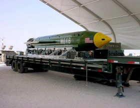 The GBU-43/B Massive Ordnance Air Blast (MOAB) bomb is pictured in this undated handout photo. Elgin Air Force Base/Handout via REUTERS
