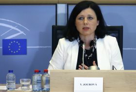 Justice, Consumers and Gender Equality European Union Commissioner-designate Vera Jourova of the Czech Republic addresses the European Parliament's Committee on Civil Liberties, Justice and Home Affairs, at the EU Parliament in Brussels October 1, 2014.         REUTERS/Yves Herman (BELGIUM - Tags: POLITICS) - RTR48INX