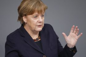 German Chancellor Angela Merkel addresses members of the Bundestag, the lower house of parliament, in Berlin, Germany, February 17, 2016. REUTERS/Hannibal Hanschke - RTX27CEU