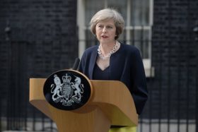 Britain's new Prime Minister Theresa May speaks outside 10 Downing Street in central London on July 13, 2016 on the day she takes office following the formal resignation of David Cameron.  Theresa May took office as Britain's second female prime minister on July 13 charged with guiding the UK out of the European Union after a deeply devisive referendum campaign ended with Britain voting to leave and David Cameron resigning.   / AFP PHOTO / OLI SCARFFOLI SCARFF/AFP/Getty Images