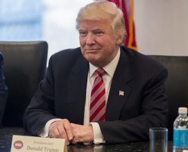 President-elect Donald Trump is seen at a meeting of technology leaders in the Trump Organization conference room at Trump Tower in New York, NY, USA on December 14, 2016. Credit: Albin Lohr-Jones / Pool via CNP