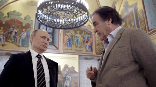 A still from the Showtime documentary THE PUTIN INTERVIEWS. - Photo:  Komandir/Courtesy of SHOWTIME    Pictured:  Russian President Vladimir Putin and Oliver Stone
