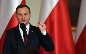 WARSAW, POLAND DECEMBER 09: (SOUTH AFRICA AND POLAND OUT) Andrzej Duda; the President of Poland attends the final gala of the first edition of the Polish Presidents Award called Dla Dobra Wspolnego (For the Common Good) on December 09, 2016 in Warsaw, Poland. The award aims to promote attitudes, activities and civic projects for the common good. (Photo by Maciej Gillert/Gallo Images Poland/Getty Images)
