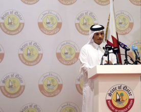 DOHA, QATAR - JULY 04 : Foreign Minister of Qatar Mohammed bin Abdulrahman bin Jassim Al-Thani speaks during a joint press conference with German Foreign Minister Sigmar Gabriel (not seen) in Doha, Qatar on July 04, 2017. Mohamed Farag / Anadolu Agency