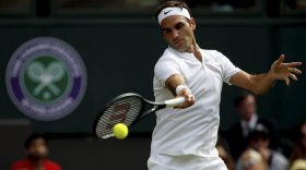 London : Switzerland's Roger Federer returns to Ukraine's Alexandr Dolgopolov during their Men's Singles Match on day two at the Wimbledon Tennis Championships in London Tuesday, July 4, 2017. AP/PTI(AP7_4_2017_000269B)