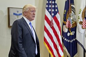 U.S. President Donald Trump arrives to a listening session with the Retail Industry Leaders Association and member company chief executive officers in the Roosevelt Room of the White House in Washington, D.C., U.S., on Wednesday, Feb. 15, 2017. Questions about ties between Trump's team and Russian intelligence agents mounted Wednesday after new reports of extensive contacts between the two, which are sure to fuel Republican calls for a deeper look at Trump's links to the country. Credit: Andrew Harrer / Pool via CNP /MediaPunch Credit: MediaPunch/face to face