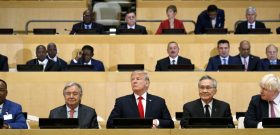 President Donald Trump participates in a photo before the beginning of the "Reforming the United Nations: Management, Security, and Development" meeting during the United Nations General Assembly, Monday, Sept. 18, 2017, in New York. (AP Photo/Evan Vucci)/NYEV101/17261513666327/1709181632